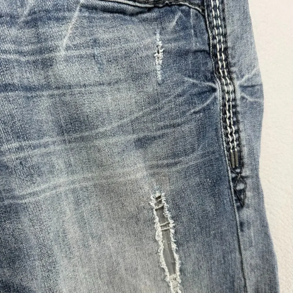Rock Revival Jeans men's 34 Blue Zed Straight Whisker Distressed Faded Whisker